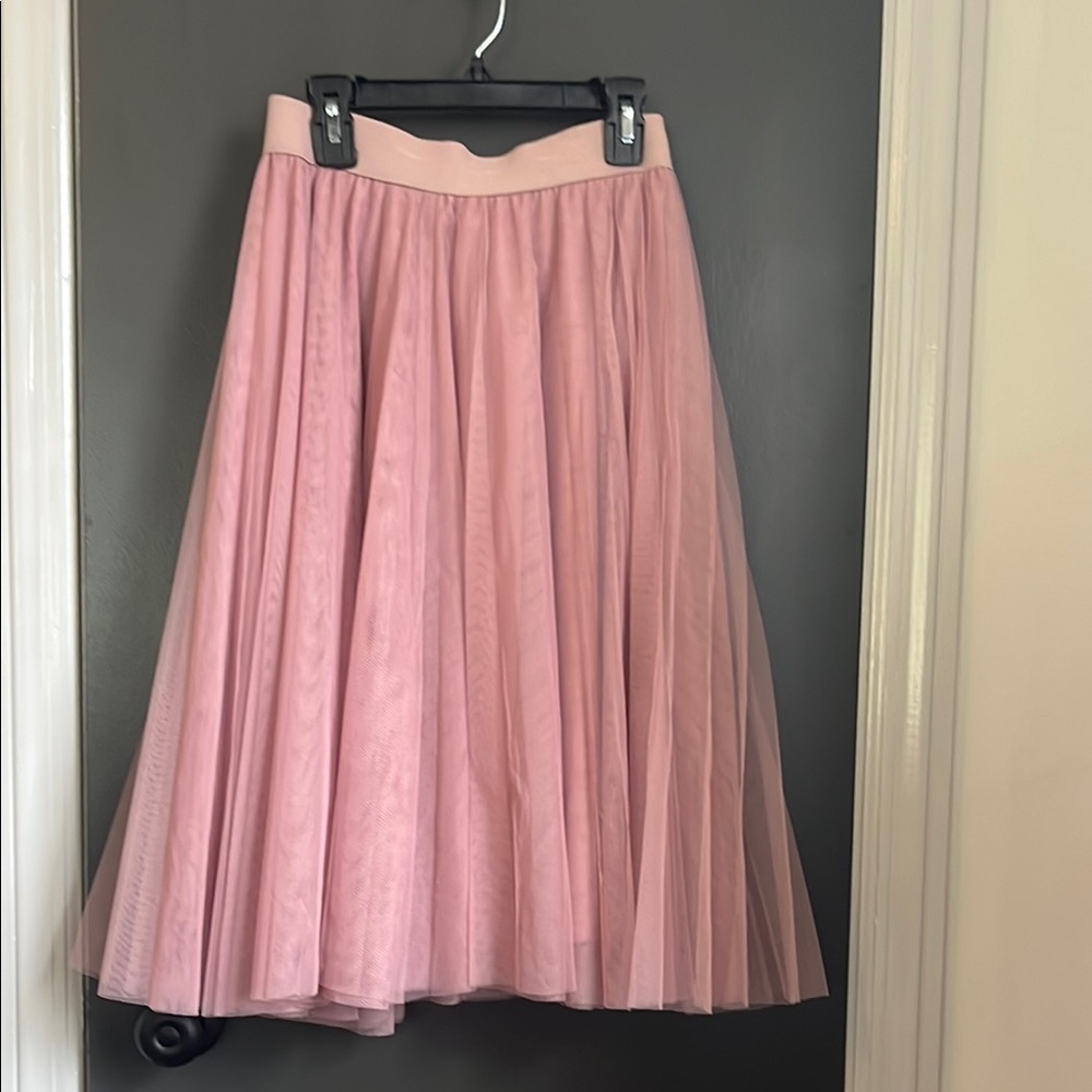 Charlotte Russe Pink Pleated Midi Skirt A-Line Cocktail